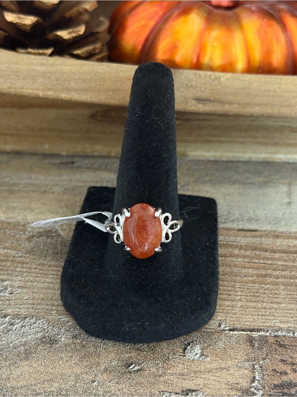 Fashion Silver Orange Oval Stone Ring